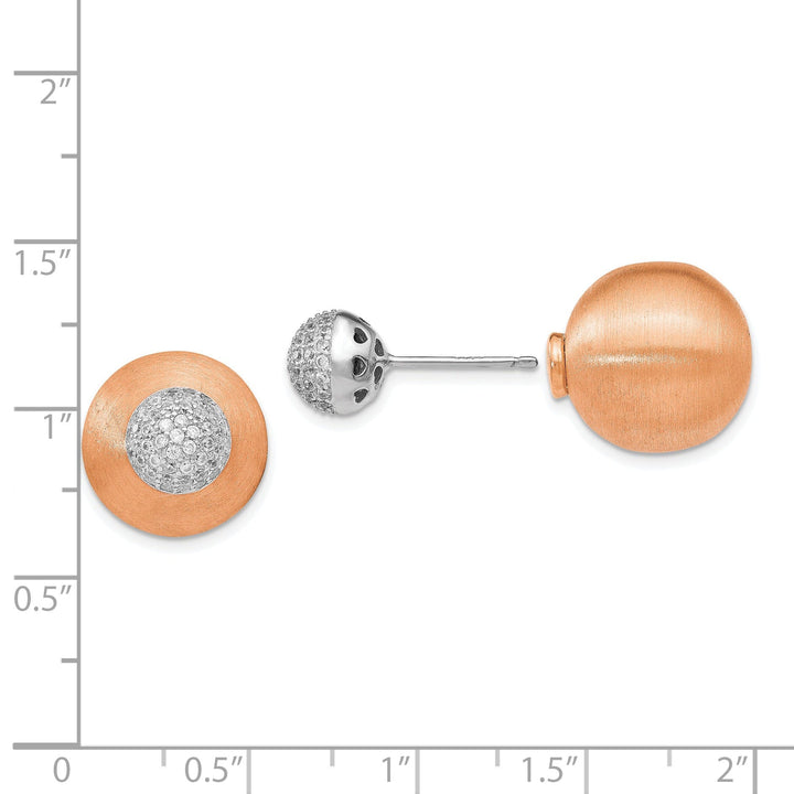 Lovely Rita's Earrings Silver Rose-tone C.Z Front Back Earrings