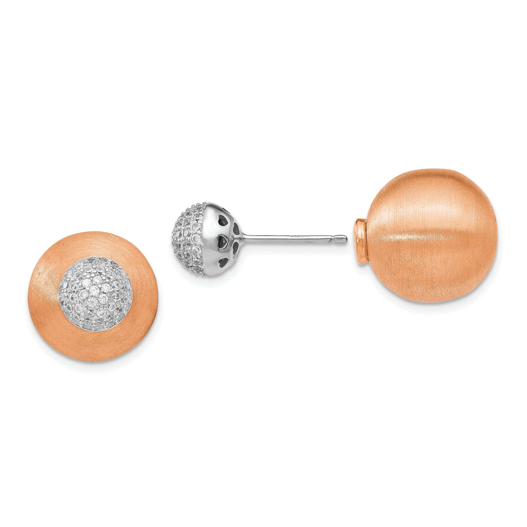 Lovely Rita's Earrings Silver Rose-tone C.Z Front Back Earrings