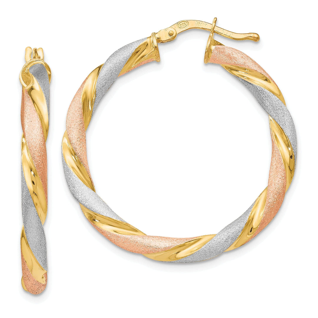 Lovely Rita's Earrings Silver Tri color Twisted Hinged Hoop Earrings
