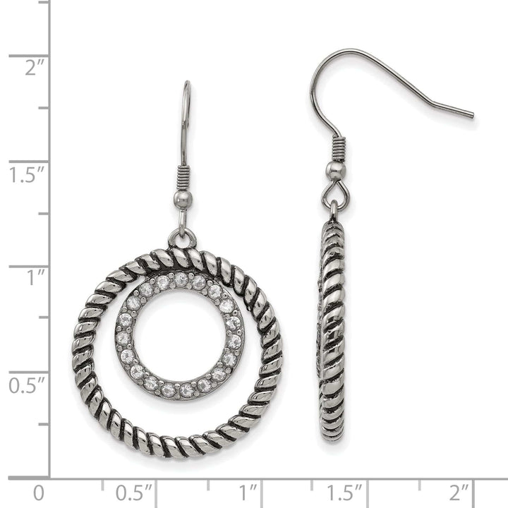 Chisel Earrings Stainless Antiqued C.Z Circle Dangle Earrings