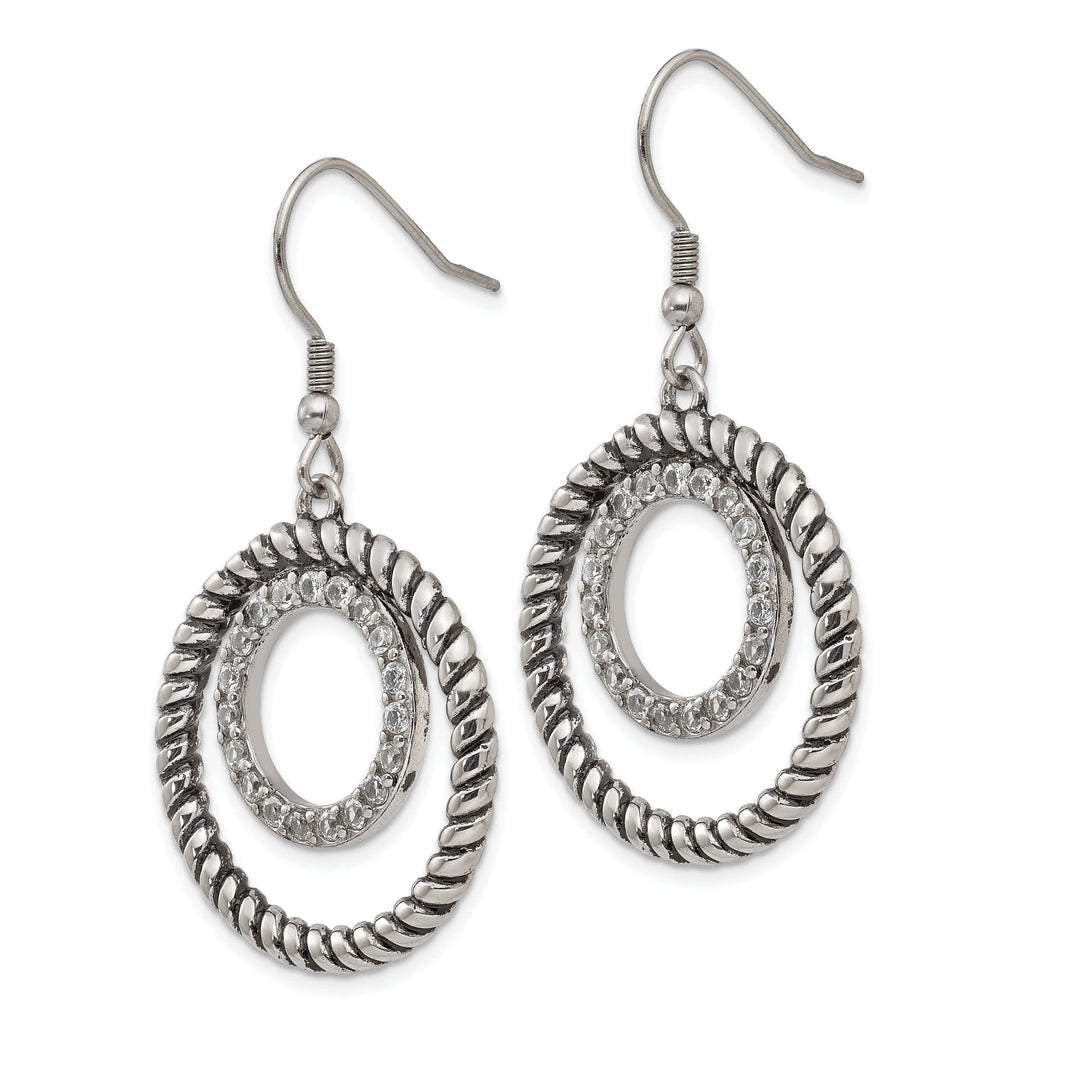 Chisel Earrings Stainless Antiqued C.Z Circle Dangle Earrings