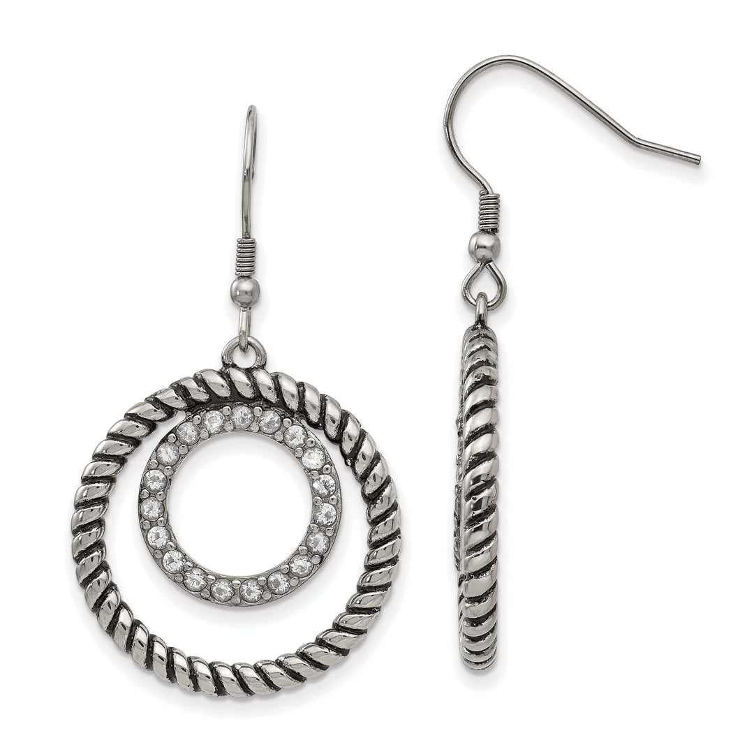 Chisel Earrings Stainless Antiqued C.Z Circle Dangle Earrings