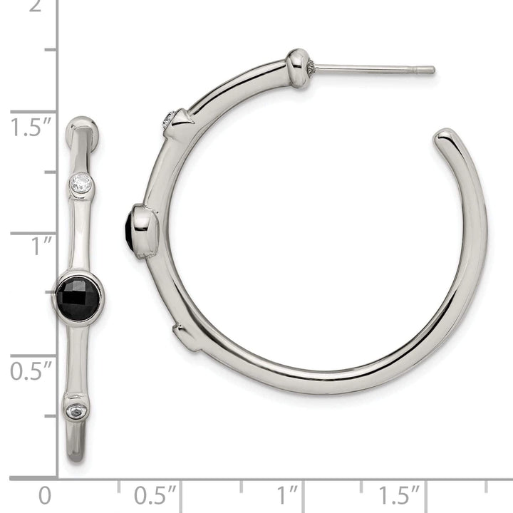 Chisel Earrings Stainless Black Onyx C.Z Post Hoop Earrings