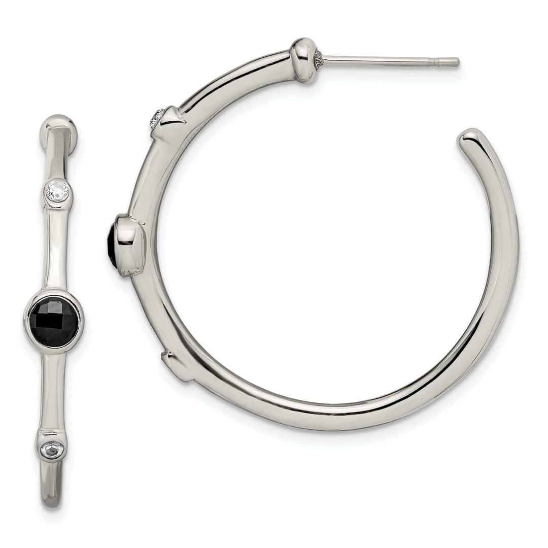 Chisel Earrings Stainless Black Onyx C.Z Post Hoop Earrings