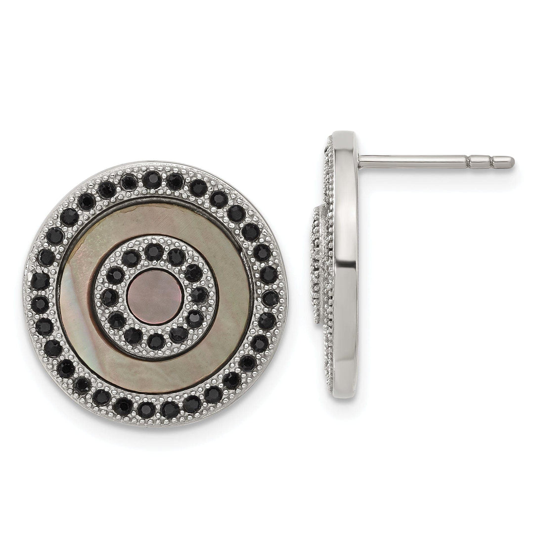 Chisel Earrings Stainless Black Pearl Crystal Post Earrings