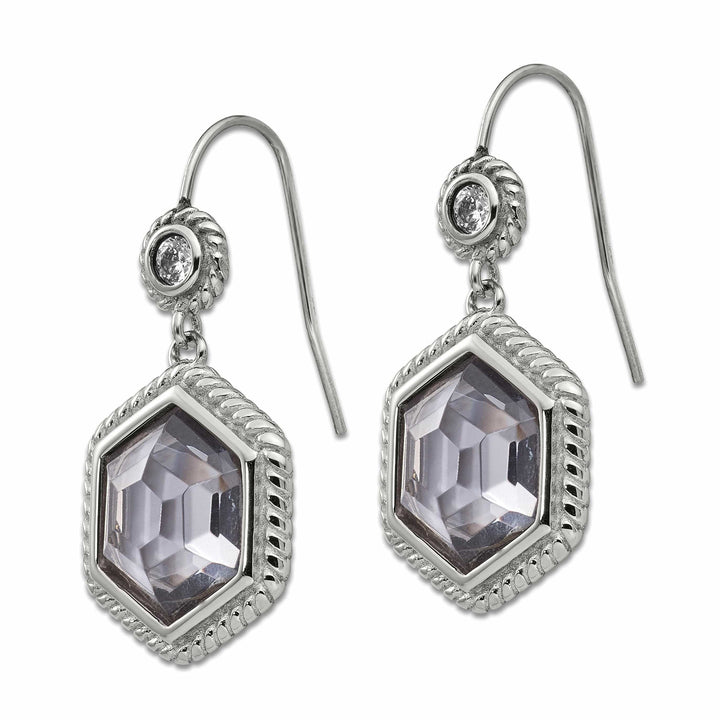 Chisel Earrings Stainless Steel Antiqued Glass CZ Earrings