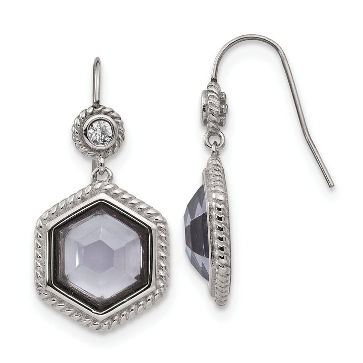 Chisel Earrings Stainless Steel Antiqued Glass CZ Earrings