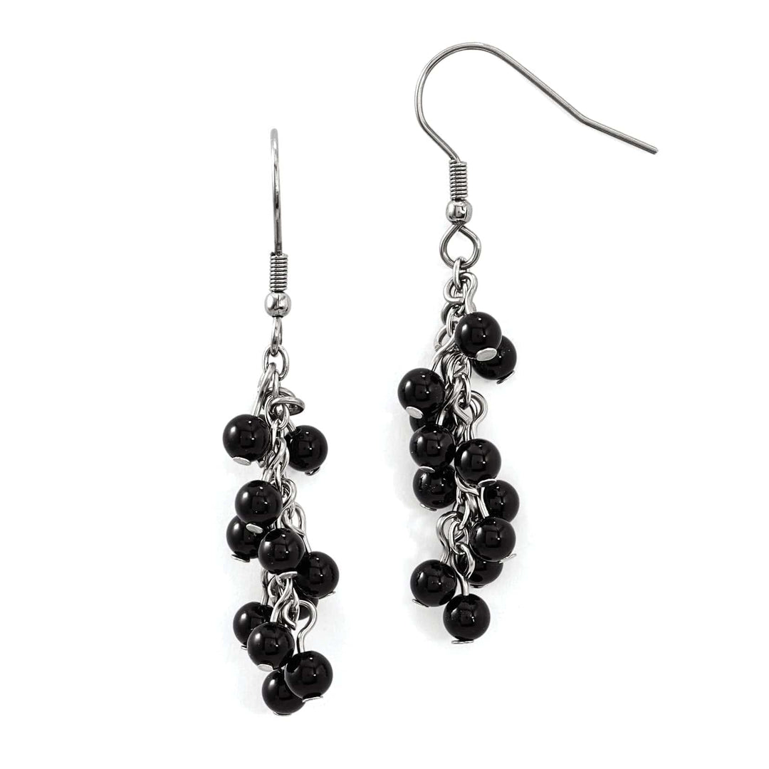 Chisel Earrings Stainless Steel Black Agate Hook Dangle Earrings