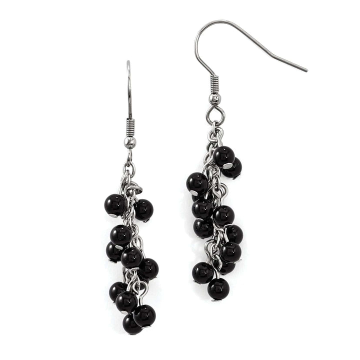 Chisel Earrings Stainless Steel Black Agate Hook Dangle Earrings