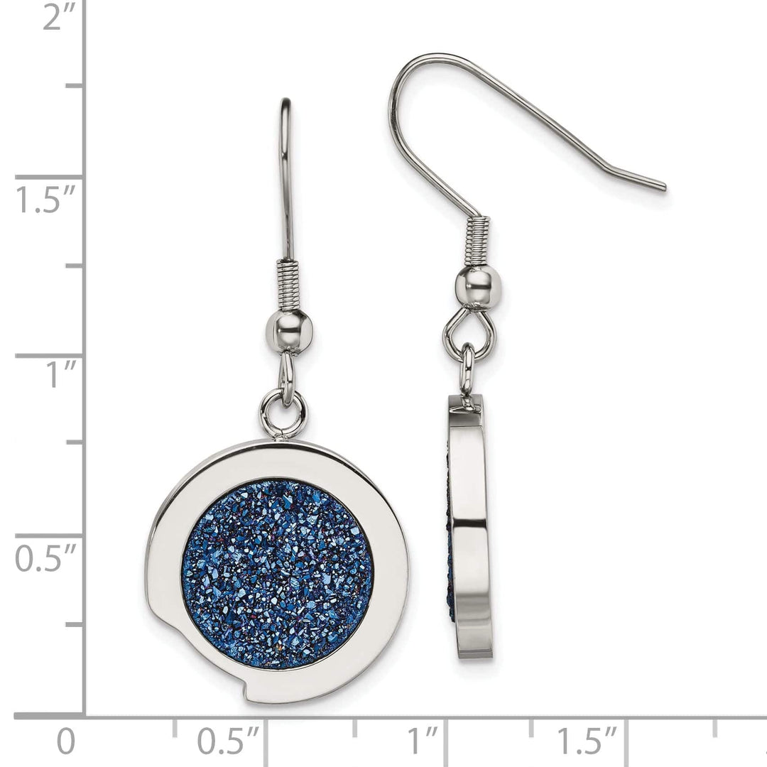 Chisel Earrings Stainless Steel Blue Druzy Stone Earrings