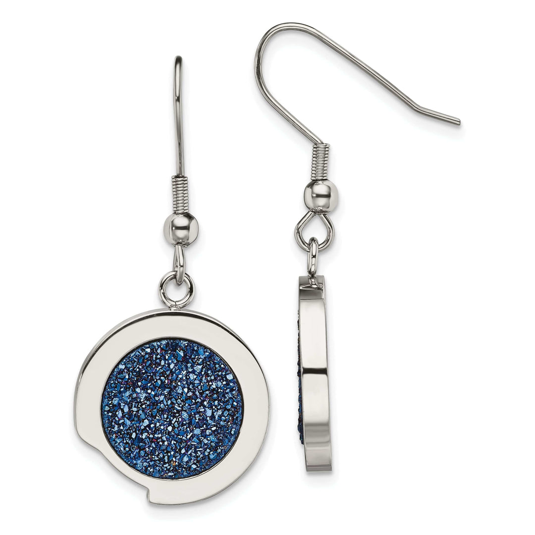 Chisel Earrings Stainless Steel Blue Druzy Stone Earrings