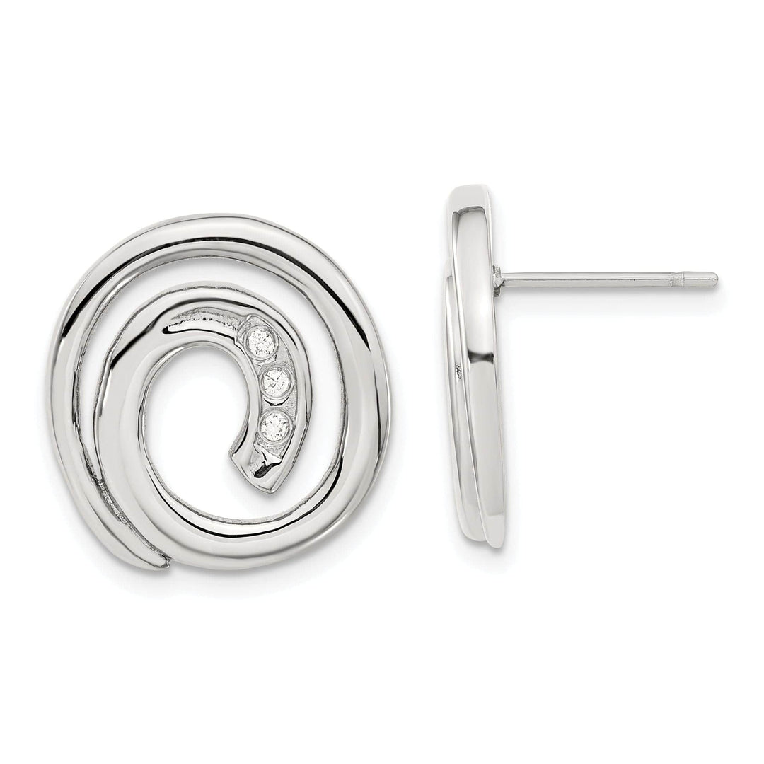 Chisel Earrings Stainless Steel Cubic Zirconia Round Post Earrings