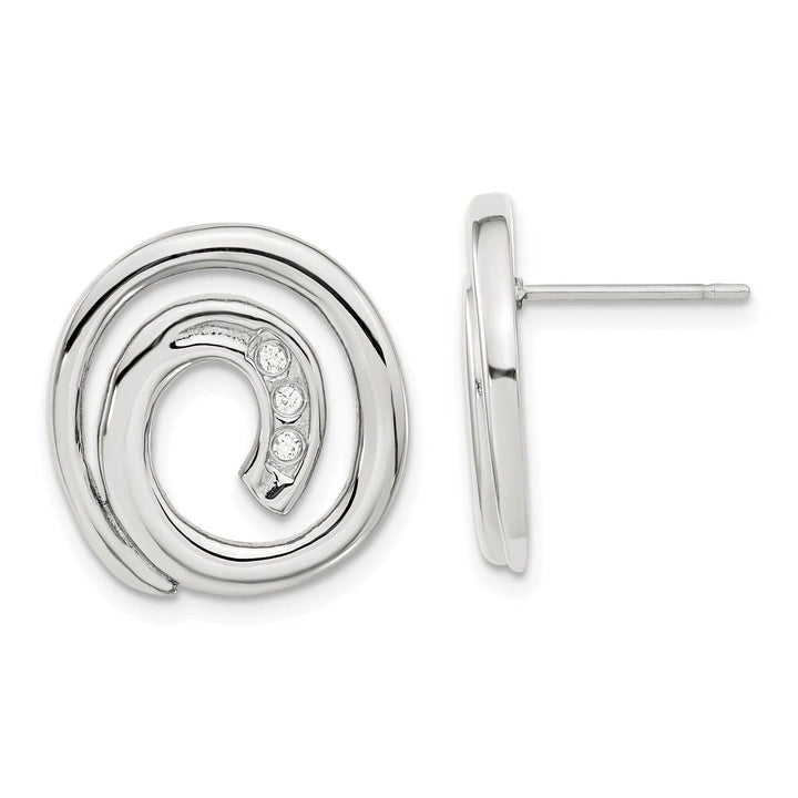 Chisel Earrings Stainless Steel Cubic Zirconia Round Post Earrings