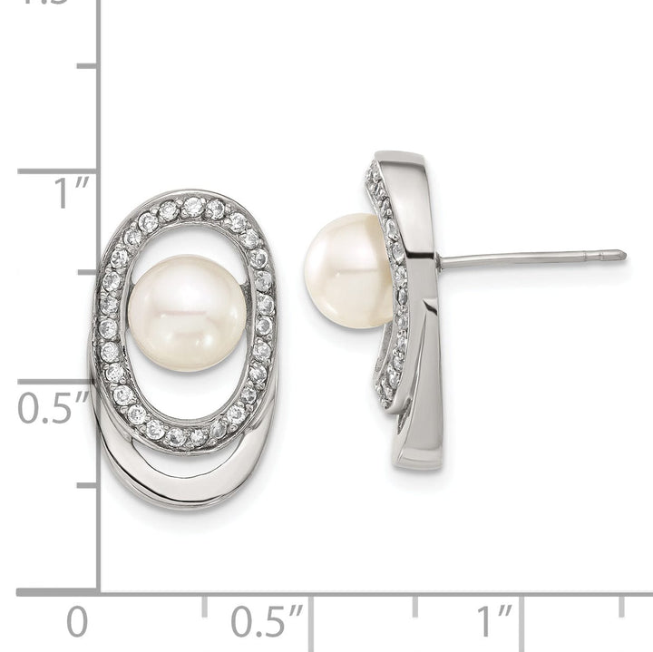 Chisel Earrings Stainless Steel Cultured Pearl C.Z Earrings