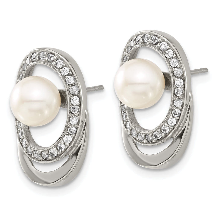 Chisel Earrings Stainless Steel Cultured Pearl C.Z Earrings