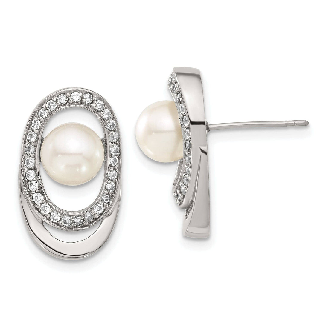 Chisel Earrings Stainless Steel Cultured Pearl C.Z Earrings
