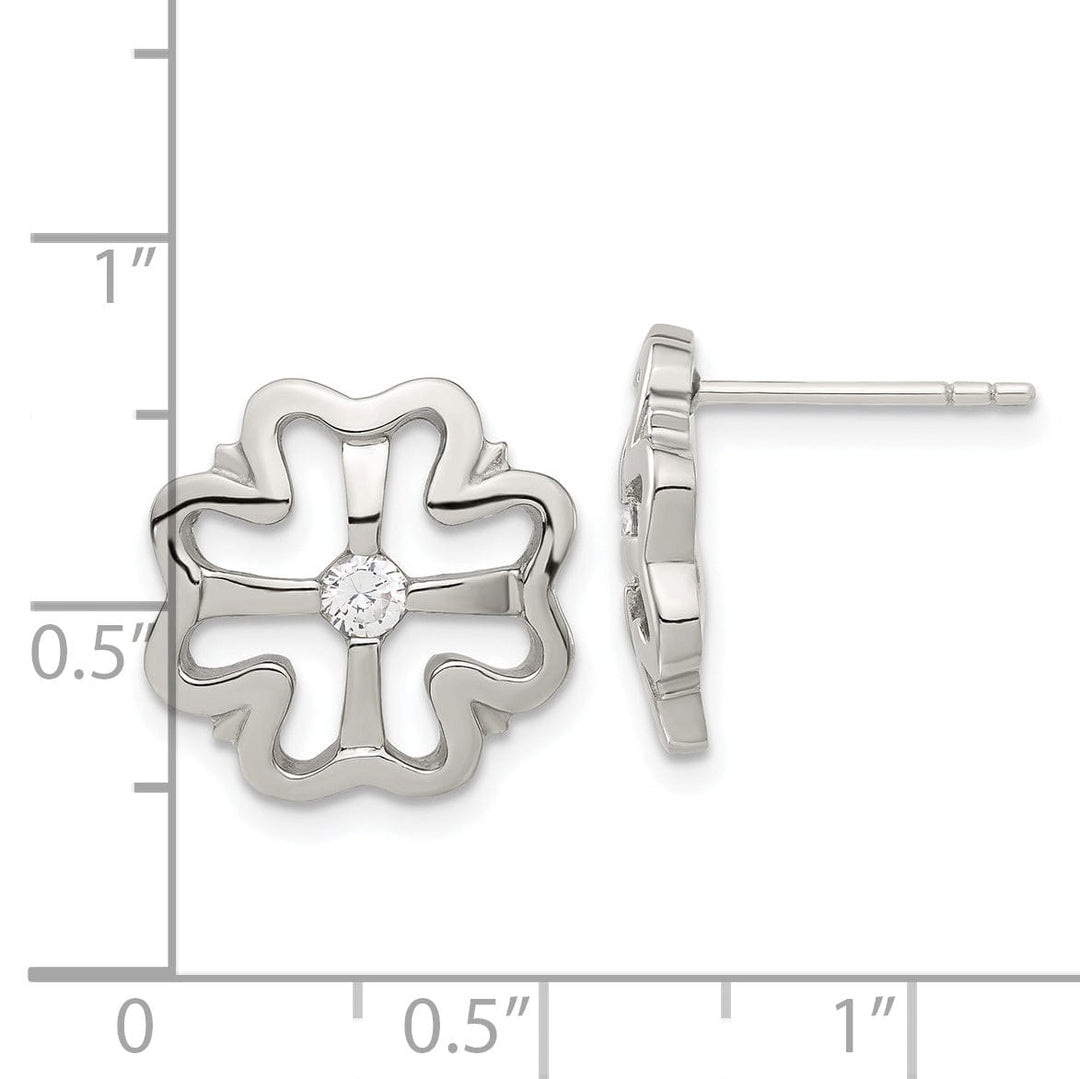 Chisel Earrings Stainless Steel Four Leaf Clover C.Z Earrings