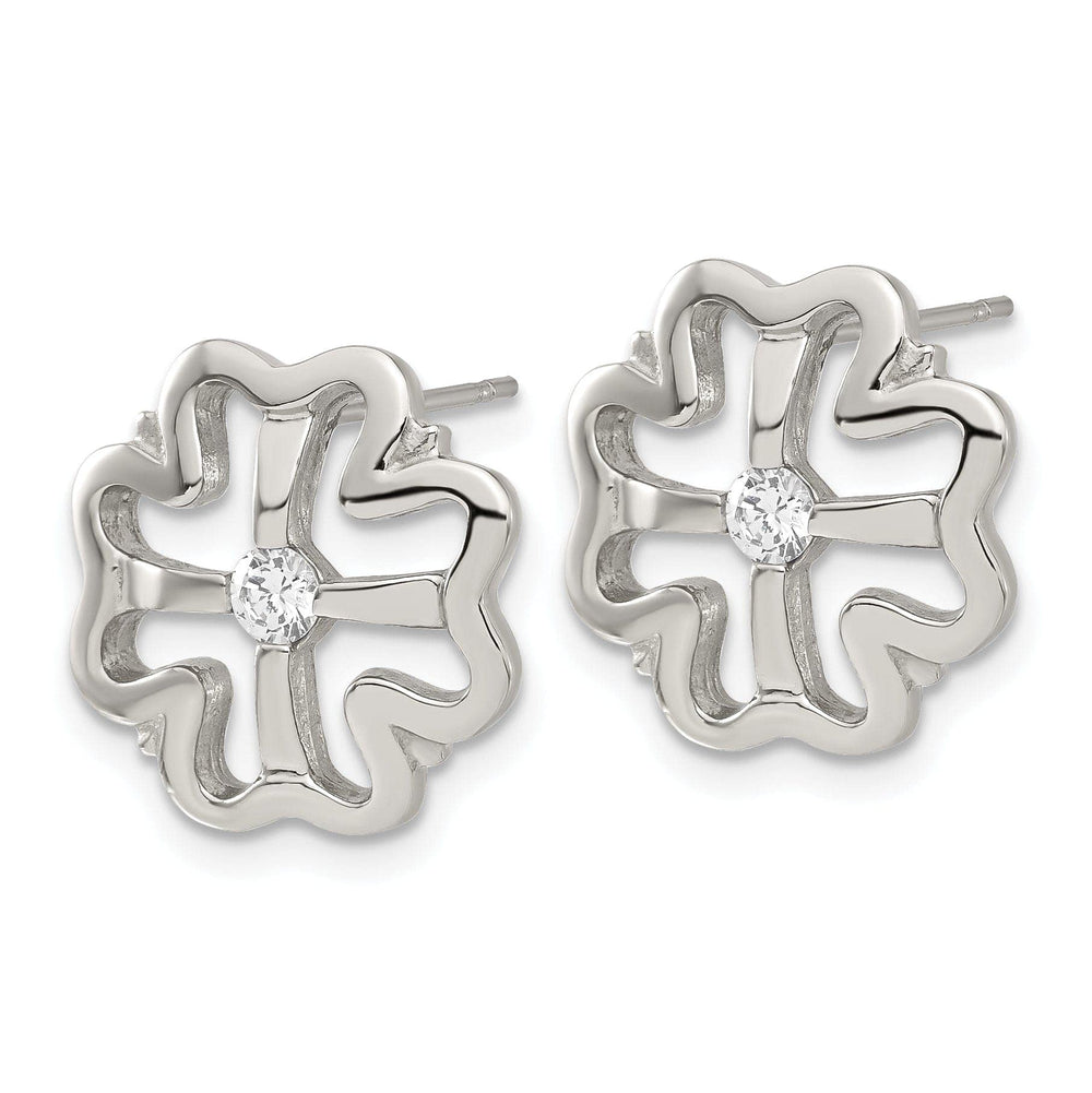 Chisel Earrings Stainless Steel Four Leaf Clover C.Z Earrings
