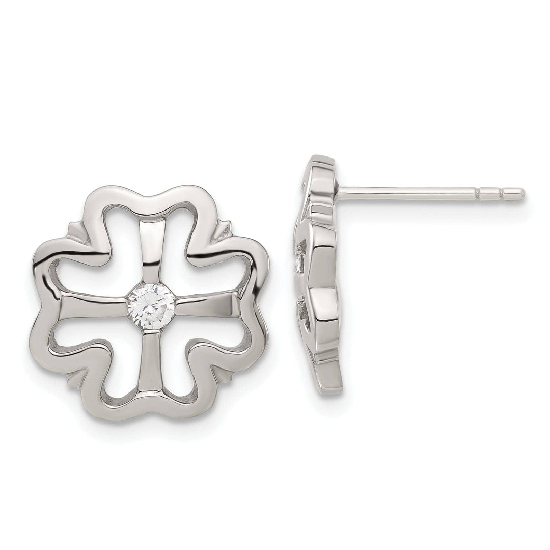 Chisel Earrings Stainless Steel Four Leaf Clover C.Z Earrings