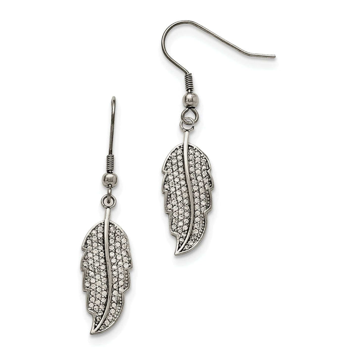 Lovely Rita's Earrings Stainless Steel Leaf CZ Shepherd Hook Earrings