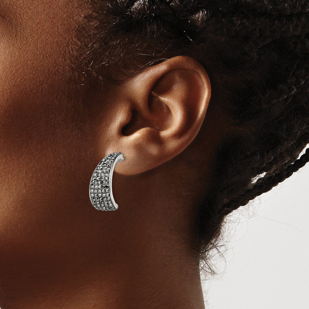 Chisel Earrings Stainless Steel Polished Crystal Post Earrings