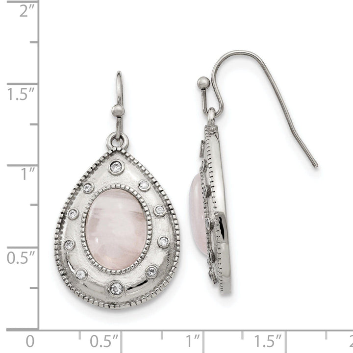 Chisel Earrings Stainless Steel Rose Quartz CZ Hook Earrings