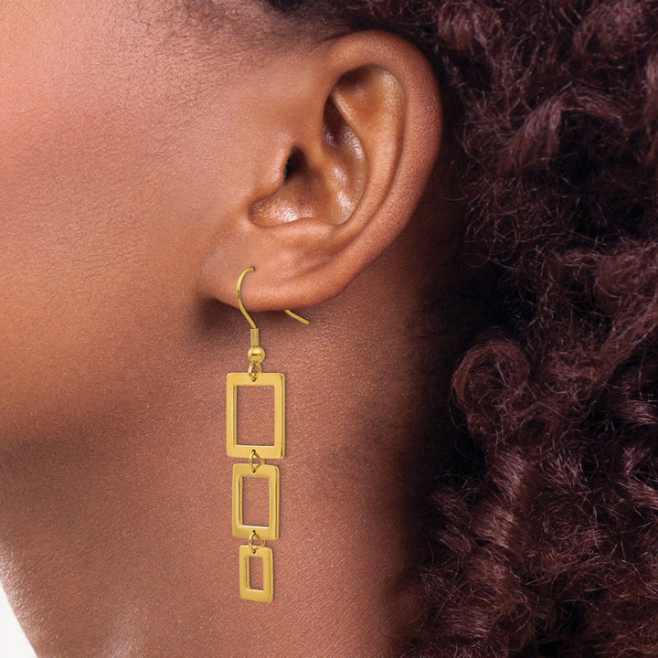 Chisel Earrings Steel Gold Plated Rectangle Dangle Earrings