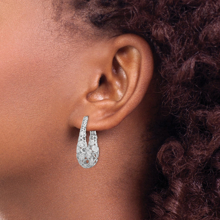 Sterling Shimmer Earrings Sterling Silver Accent Pave Oval Hoop Earrings