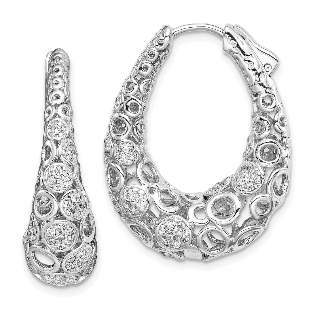 Sterling Shimmer Earrings Sterling Silver Accent Pave Oval Hoop Earrings