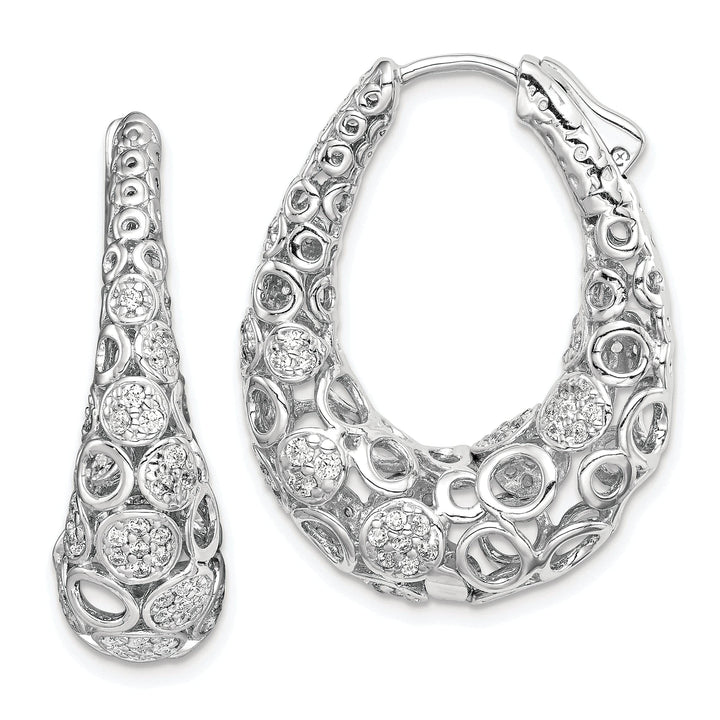 Sterling Shimmer Earrings Sterling Silver Accent Pave Oval Hoop Earrings