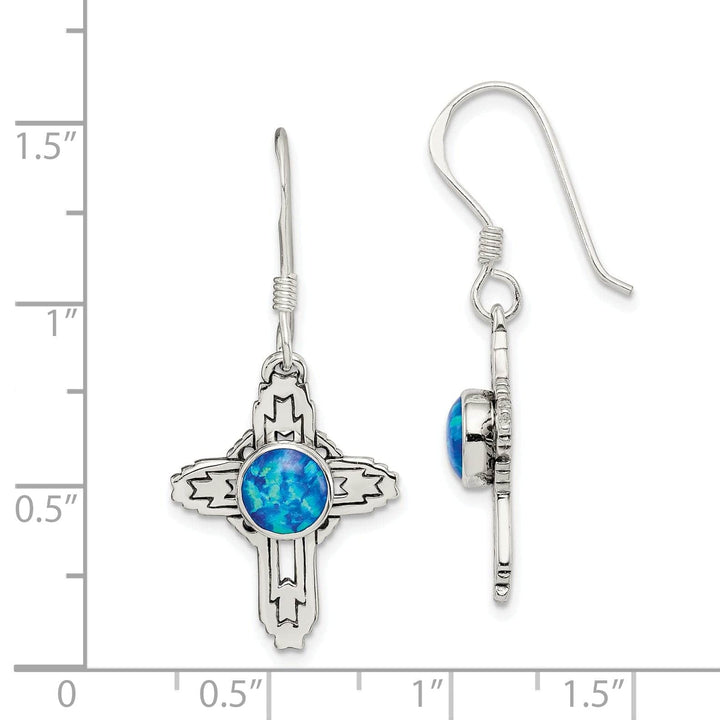 Lovely Rita's Earrings Sterling Silver Antiqued Created Opal Cross Dangle