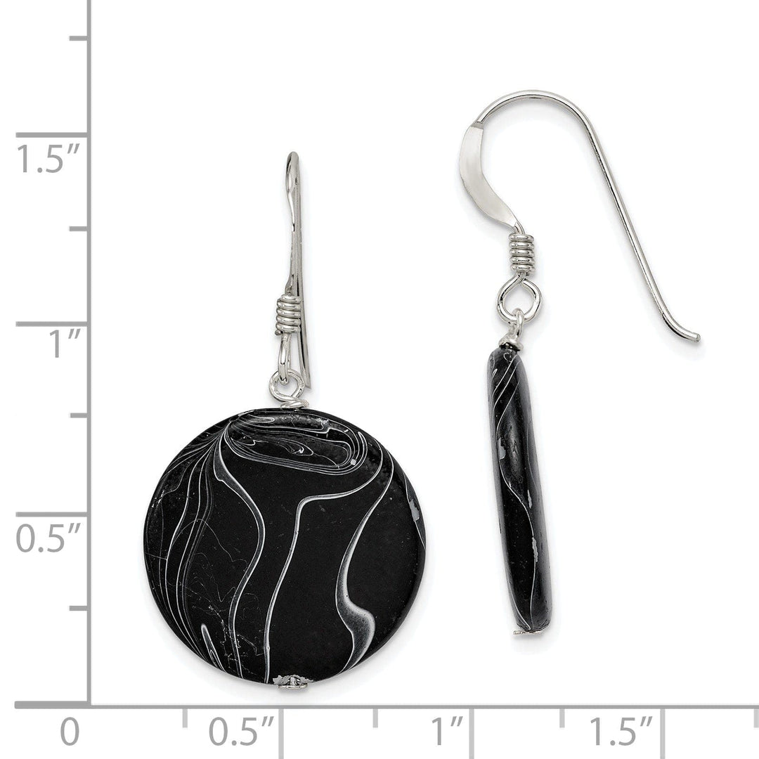 Lovely Rita's Earrings Sterling Silver Black Agate Dangle Disc Earring