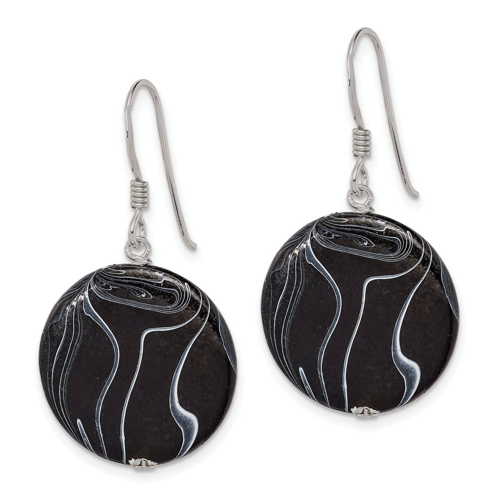 Lovely Rita's Earrings Sterling Silver Black Agate Dangle Disc Earring