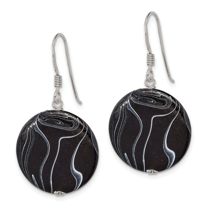 Lovely Rita's Earrings Sterling Silver Black Agate Dangle Disc Earring
