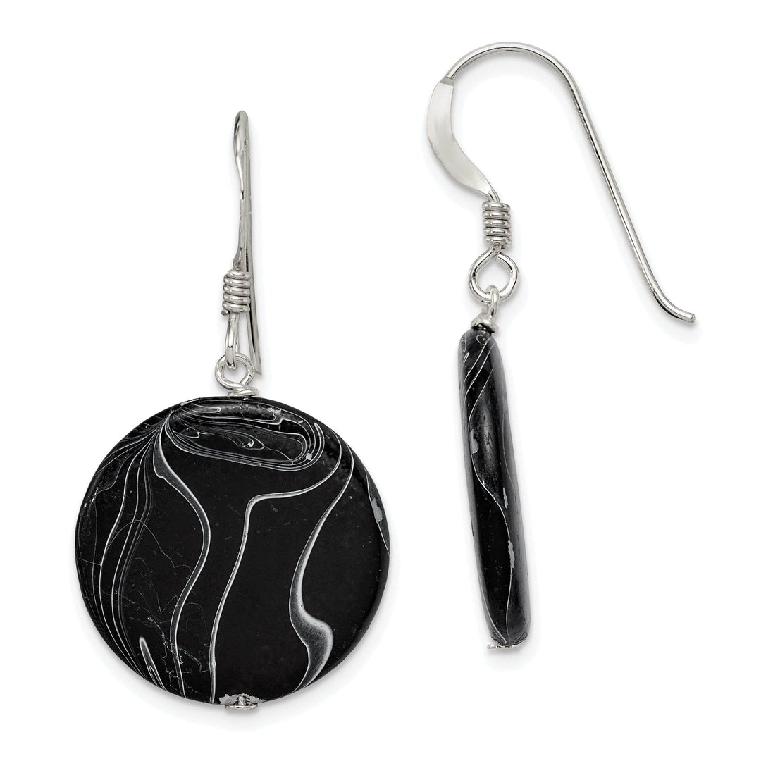 Lovely Rita's Earrings Sterling Silver Black Agate Dangle Disc Earring