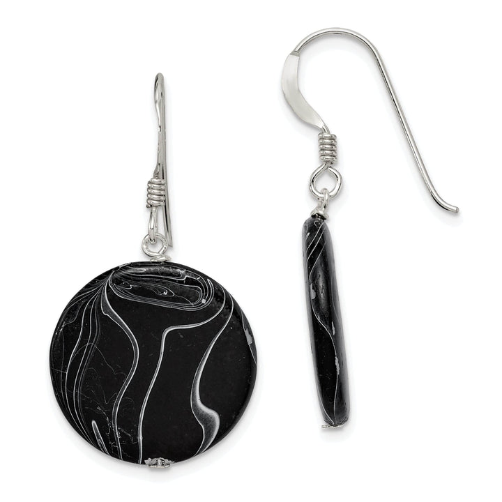 Lovely Rita's Earrings Sterling Silver Black Agate Dangle Disc Earring