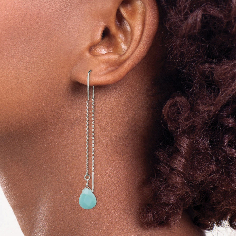 Lovely Rita's Earrings Sterling Silver Blue Agate Threader Earrings