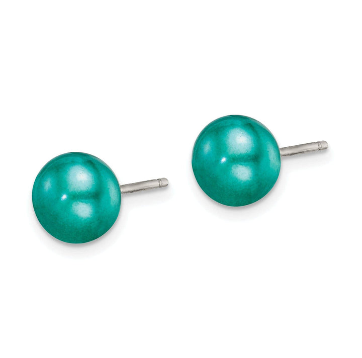 Lovely Rita's Earrings Sterling Silver Button Pearl Teal Post Earrings
