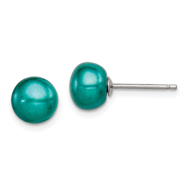 Lovely Rita's Earrings Sterling Silver Button Pearl Teal Post Earrings