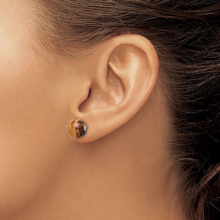Lovely Rita's Earrings Sterling Silver Button Tiger Eye Post Earrings