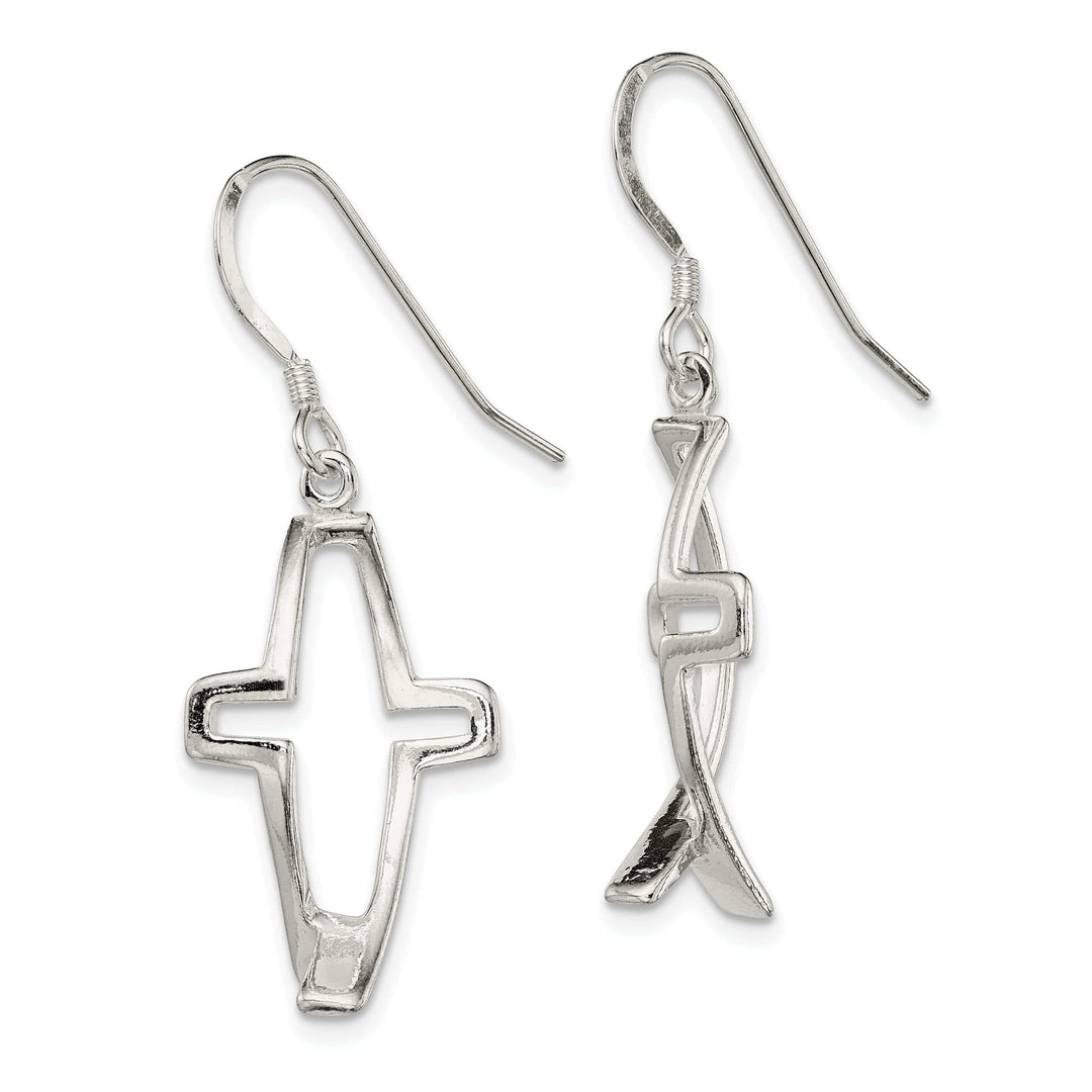 Lovely Rita's Earrings Sterling Silver Cross Ichthus Dangle Earrings