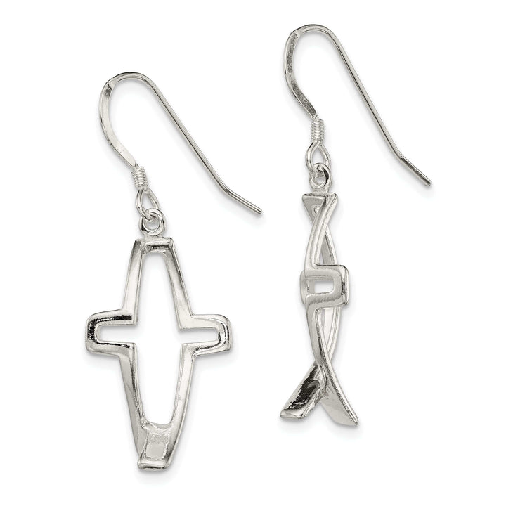 Lovely Rita's Earrings Sterling Silver Cross Ichthus Dangle Earrings