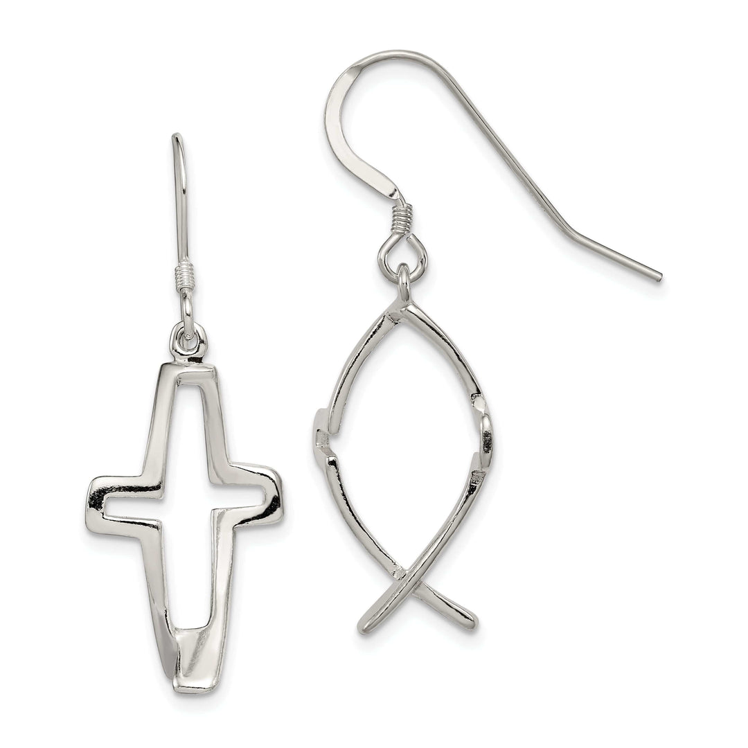 Lovely Rita's Earrings Sterling Silver Cross Ichthus Dangle Earrings