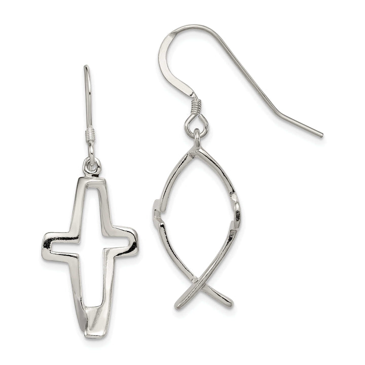 Lovely Rita's Earrings Sterling Silver Cross Ichthus Dangle Earrings