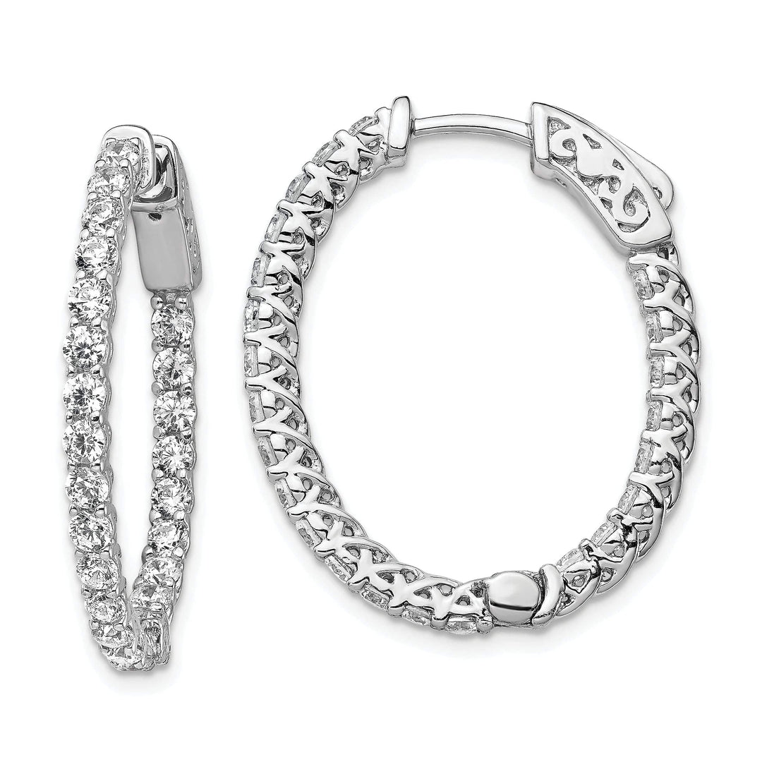 Sterling Shimmer Earrings Sterling Silver CZ 46 Stones Oval Hoop Earrings
