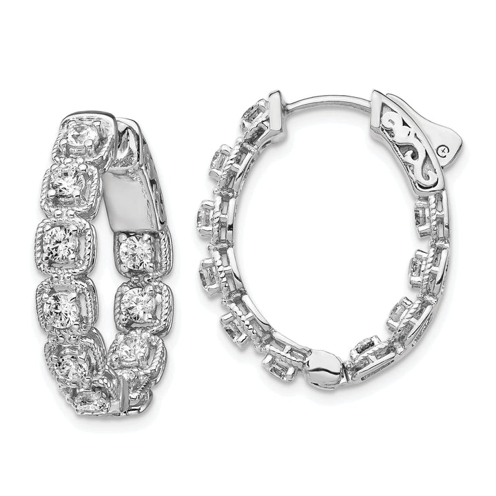 Sterling Shimmer Earrings Sterling Silver CZ Oval Hoop Earrings