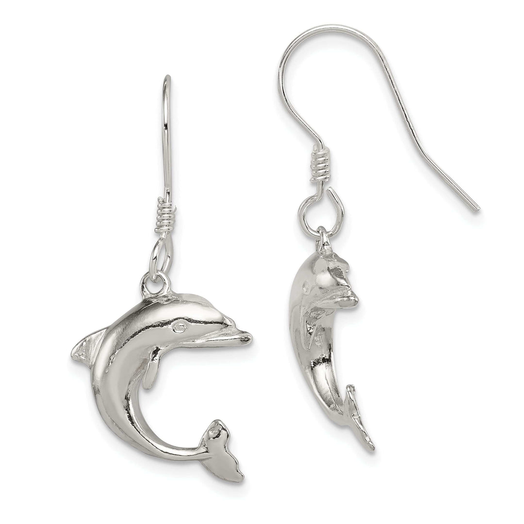 Lovely Rita's Earrings Sterling Silver Dolphin Dangle Hook Earrings