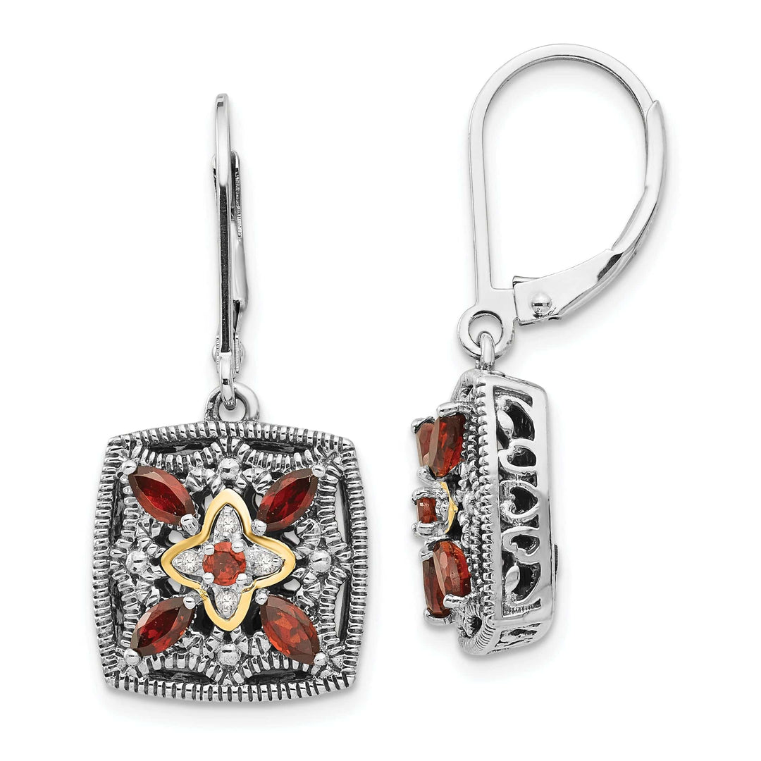 Shey Couture Earrings Sterling Silver Gold Diamond Garnet Earrings