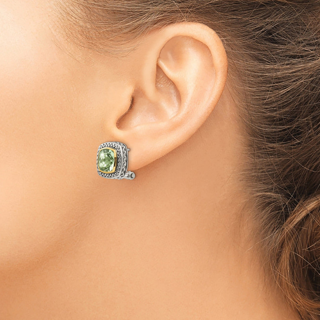 Shey Couture Earrings Sterling Silver Gold Green Amethyst Earrings