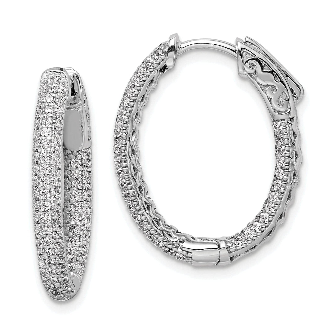 Sterling Shimmer Earrings Sterling Silver Pave Oval Hoop Earrings